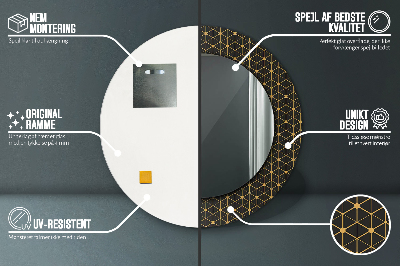 Miroir rond cadre avec impression Géométrie hexagonale