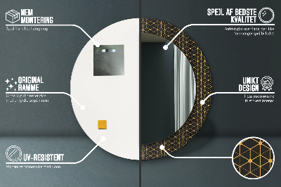 Miroir rond cadre avec impression Géométrie hexagonale