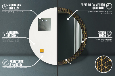 Miroir rond cadre avec impression Géométrie hexagonale