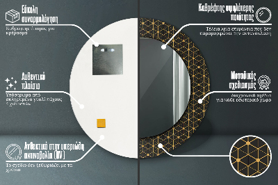 Miroir rond cadre avec impression Géométrie hexagonale