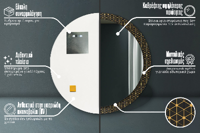 Miroir rond cadre avec impression Géométrie hexagonale