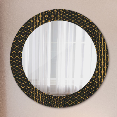 Miroir rond cadre avec impression Géométrie hexagonale