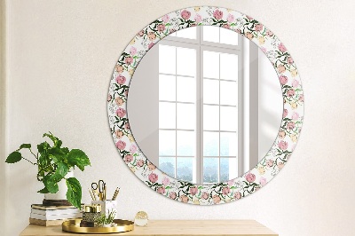 Miroir rond cadre imprimé Bourgeons de pivoine