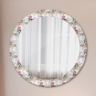 Miroir rond cadre imprimé Bourgeons de pivoine