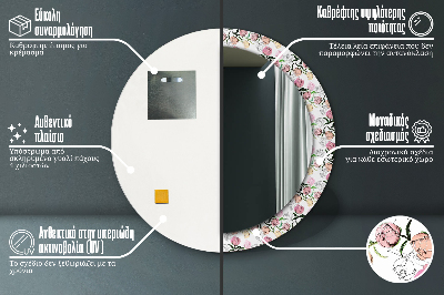 Miroir rond cadre imprimé Bourgeons de pivoine