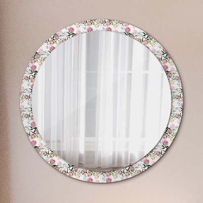 Miroir rond cadre imprimé Bourgeons de pivoine