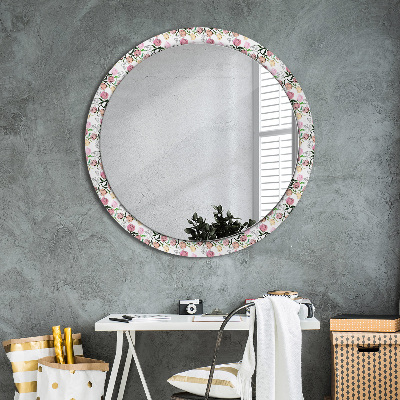 Miroir rond cadre imprimé Bourgeons de pivoine