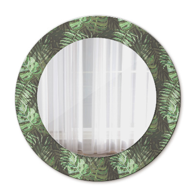 Miroir rond cadre imprimé Feuilles tropicales