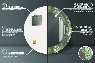 Miroir rond cadre imprimé Feuilles tropicales