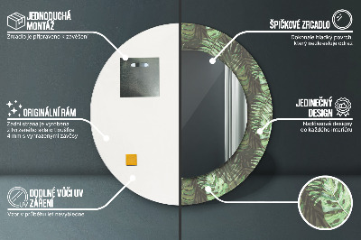 Miroir rond cadre imprimé Feuilles tropicales