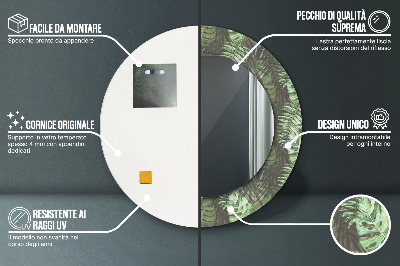 Miroir rond cadre imprimé Feuilles tropicales