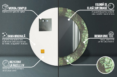 Miroir rond cadre imprimé Feuilles tropicales