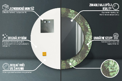 Miroir rond cadre imprimé Feuilles tropicales