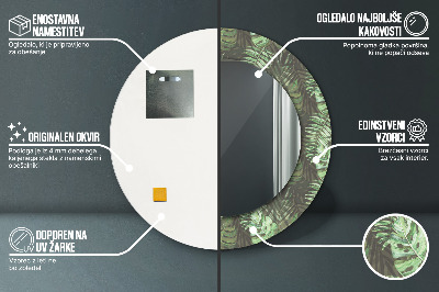 Miroir rond cadre imprimé Feuilles tropicales