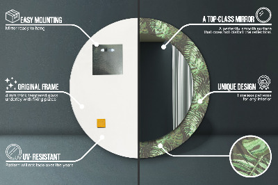 Miroir rond cadre imprimé Feuilles tropicales