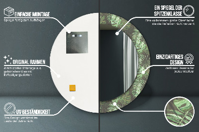 Miroir rond cadre imprimé Feuilles tropicales