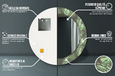 Miroir rond cadre imprimé Feuilles tropicales