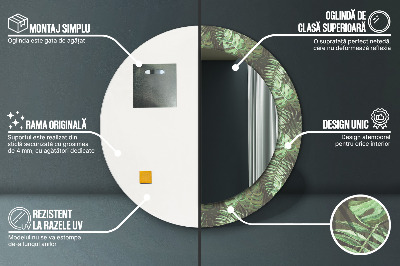 Miroir rond cadre imprimé Feuilles tropicales