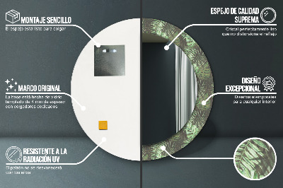 Miroir rond cadre imprimé Feuilles tropicales