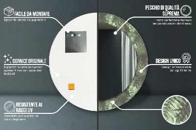 Miroir rond cadre imprimé Feuilles tropicales