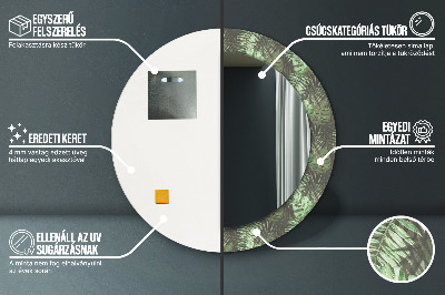 Miroir rond cadre imprimé Feuilles tropicales