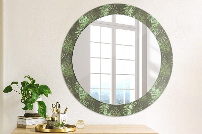 Miroir rond cadre imprimé Feuilles tropicales