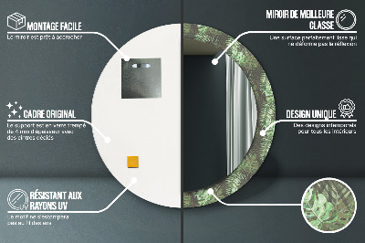 Miroir rond cadre imprimé Feuilles tropicales