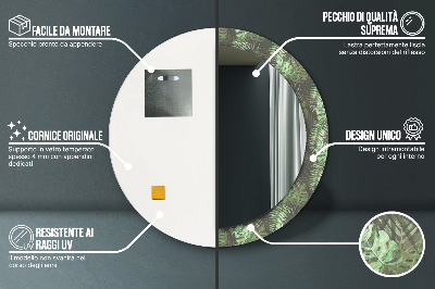 Miroir rond cadre imprimé Feuilles tropicales