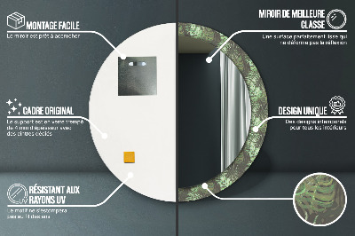 Miroir rond cadre imprimé Feuilles tropicales