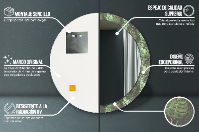 Miroir rond cadre imprimé Feuilles tropicales