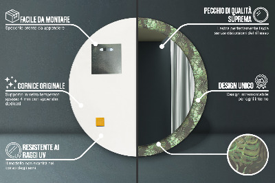 Miroir rond cadre imprimé Feuilles tropicales