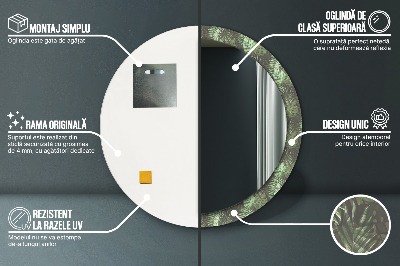 Miroir rond cadre imprimé Feuilles tropicales