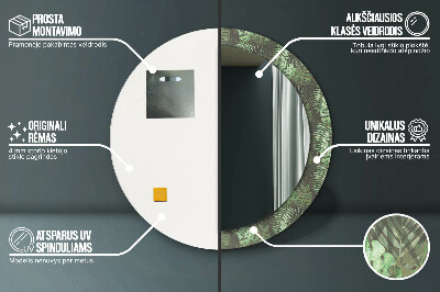 Miroir rond cadre imprimé Feuilles tropicales