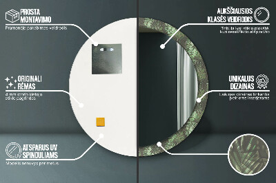 Miroir rond cadre imprimé Feuilles tropicales