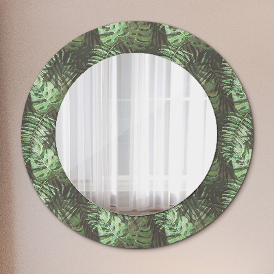 Miroir rond cadre imprimé Feuilles tropicales