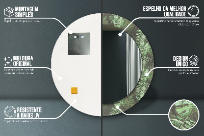 Miroir rond cadre imprimé Feuilles tropicales