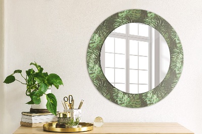 Miroir rond cadre imprimé Feuilles tropicales