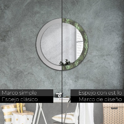 Miroir rond cadre imprimé Feuilles tropicales