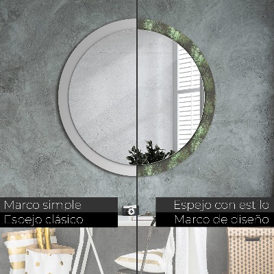 Miroir rond cadre imprimé Feuilles tropicales