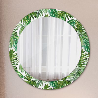 Miroir rond cadre imprimé Feuilles de la jungle