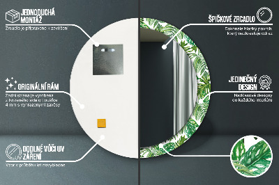 Miroir rond cadre imprimé Feuilles de la jungle