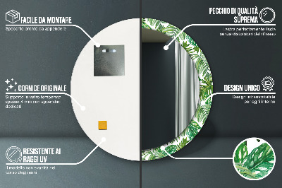 Miroir rond cadre imprimé Feuilles de la jungle