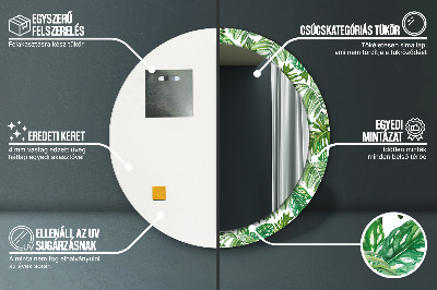 Miroir rond cadre imprimé Feuilles de la jungle