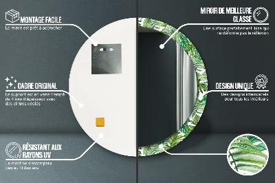 Miroir rond cadre imprimé Feuilles de la jungle