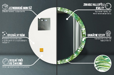 Miroir rond cadre imprimé Feuilles de la jungle