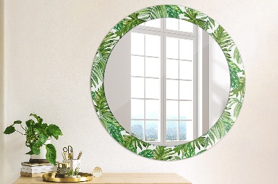 Miroir rond cadre imprimé Feuilles de la jungle