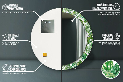 Miroir rond cadre imprimé Feuilles de la jungle