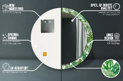 Miroir rond cadre imprimé Feuilles de la jungle