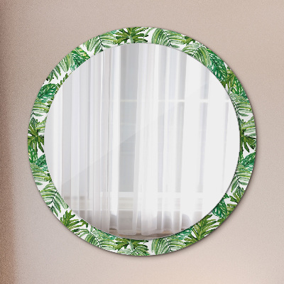 Miroir rond cadre imprimé Feuilles de la jungle