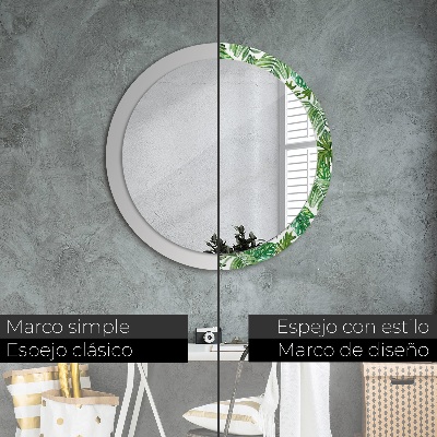 Miroir rond cadre imprimé Feuilles de la jungle